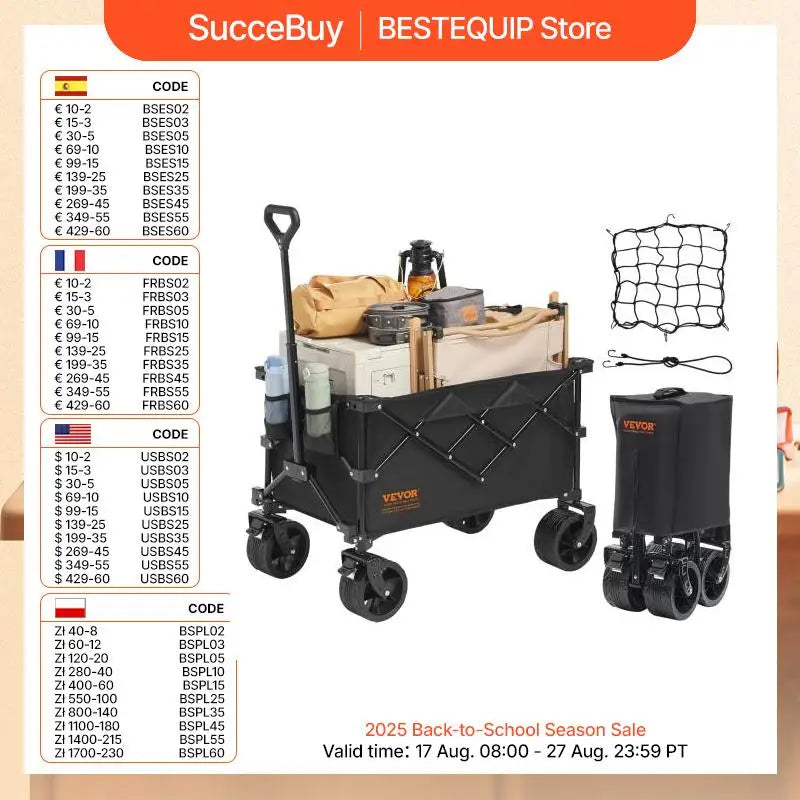 Collapsible Folding Wagon Beach Wagon Cart with All-Terrain Wheels Drink Holders Sports Wagon for Camping Shopping