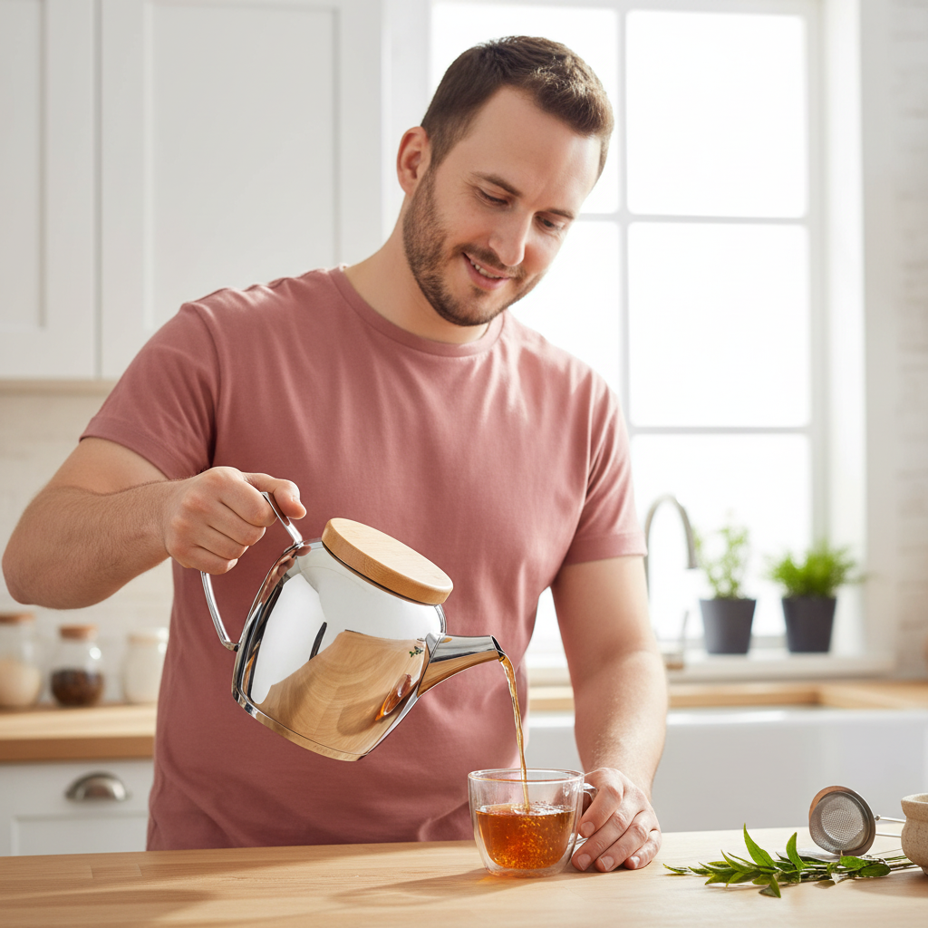 Korkmaz Montana Stainless Steel 2.3L Teapot with Wooden Lid